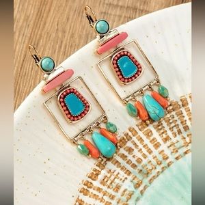 1pair Enamel Colored Drop Earrings, Random Bead Color